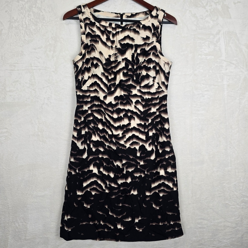 Banana Republic Silk Wool Blend Animal Print Sheath Dress Black Cream 6